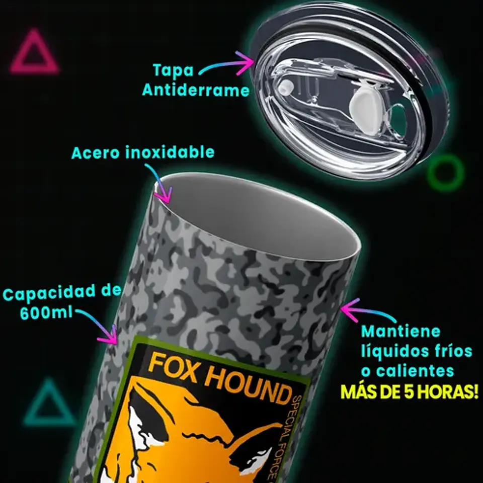 Mug Termo Metal Gear Fox Hound Tactical Camo 600ml 3