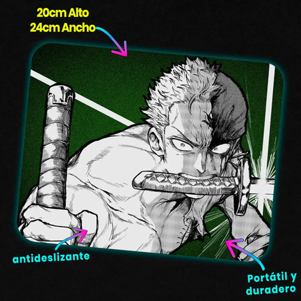 Mousepad One Piece Zoro Roronoa Santoryu Strike 20x24cm 2