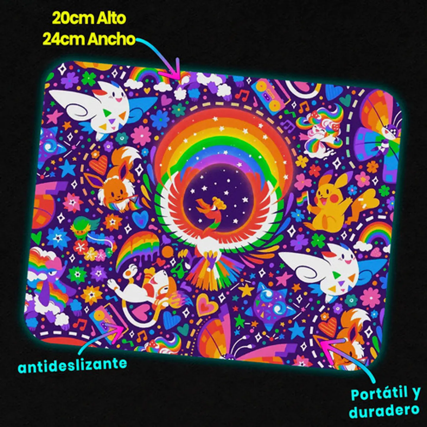 Mousepad Pokemon Ho-oh Rainbow Pride Party 20x24cm 2