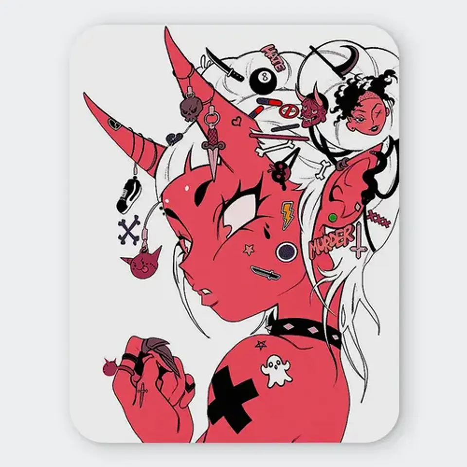 Mousepad Anime Gamer Crimson Horns Alt Girl 20x24cm 1