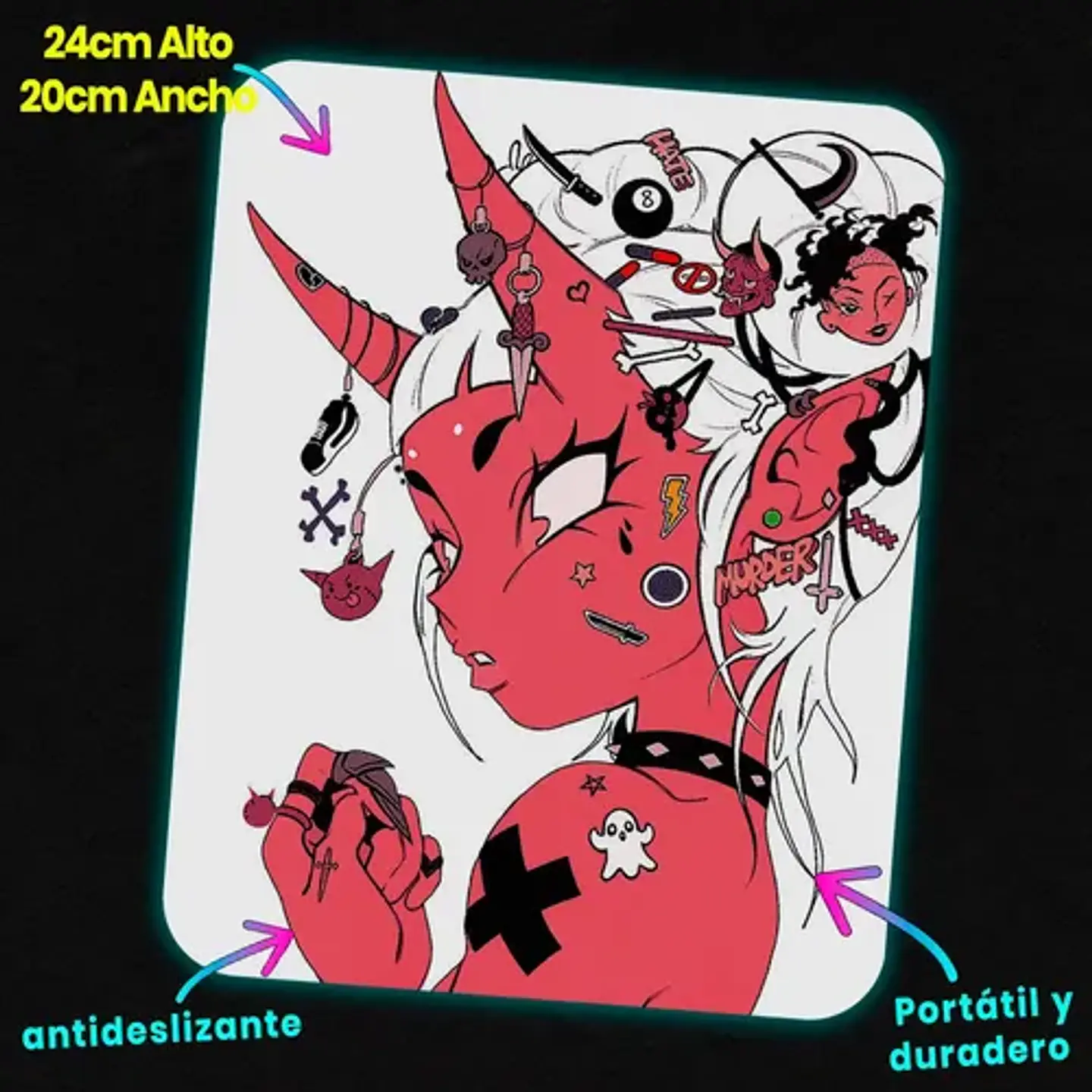 Mousepad Anime Gamer Crimson Horns Alt Girl 20x24cm 2