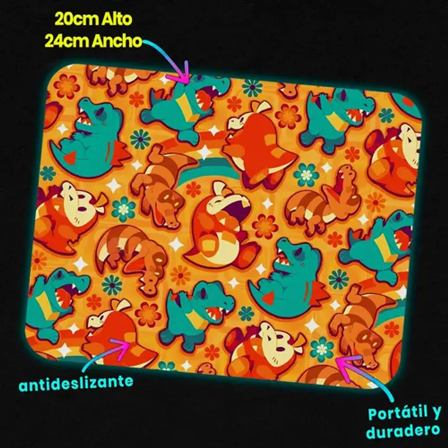 Mousepad Pokemon Croco-squad Retro Pattern 20x24cm 2