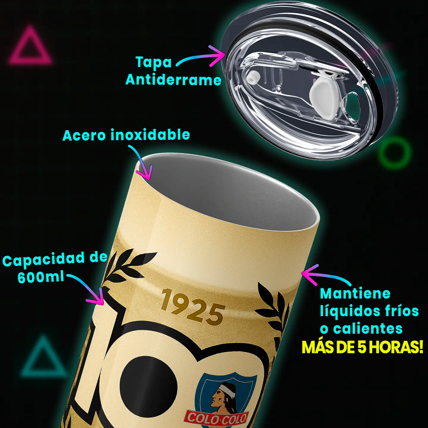 Mug Termo 600ml - 100 Años de Gloria Colo Colo 4