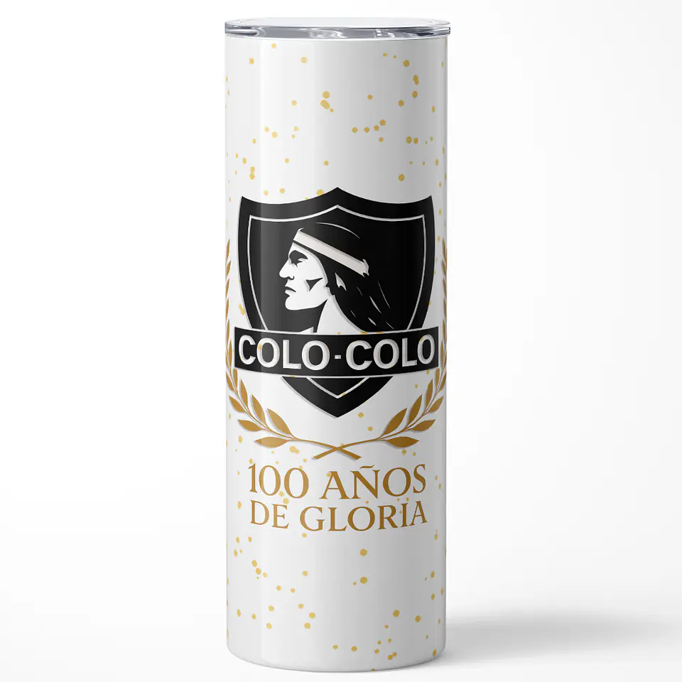 Mug Termo 600ml - Colo Colo 100 Años de Gloria Blanco Dorado 1