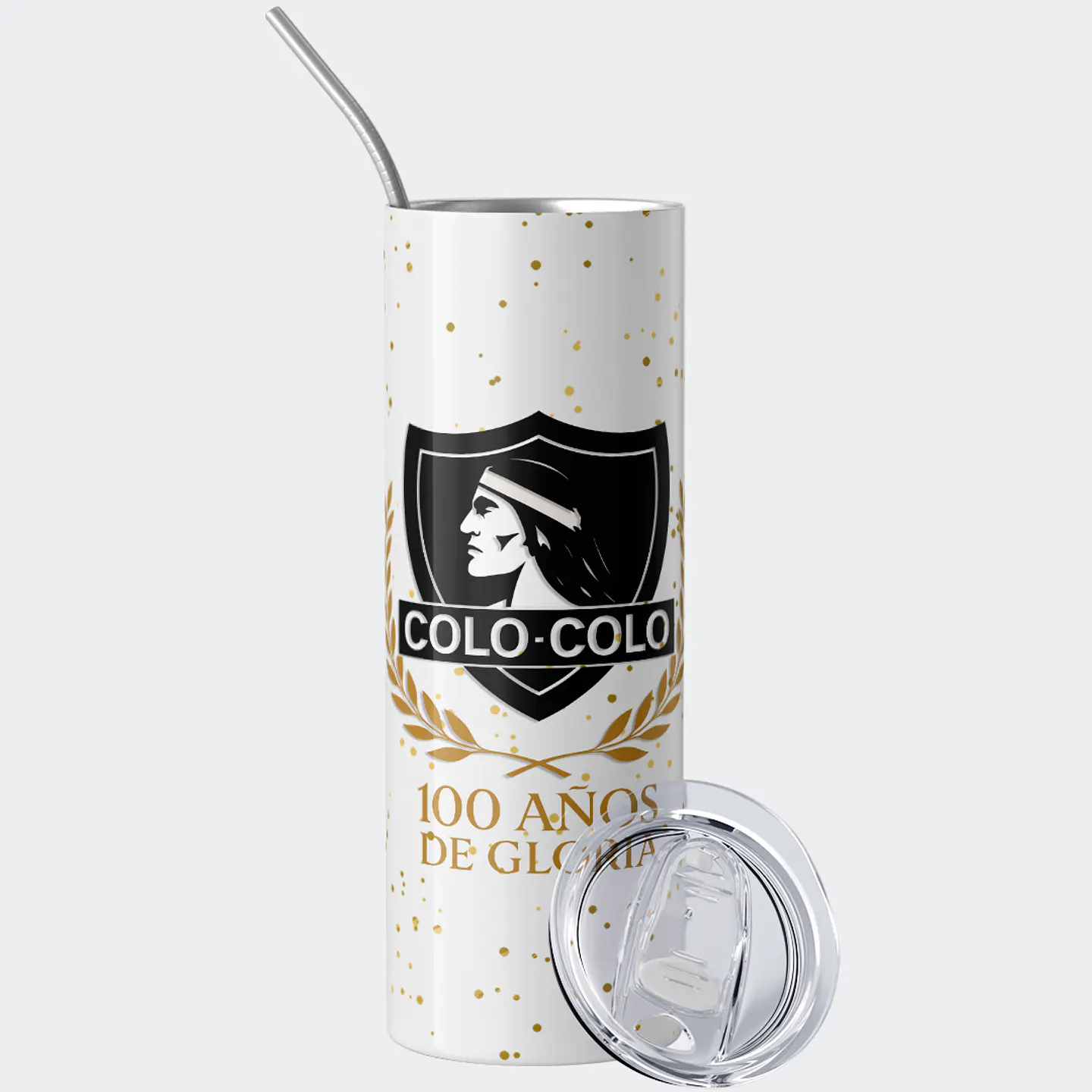 Mug Termo 600ml - Colo Colo 100 Años de Gloria Blanco Dorado 2