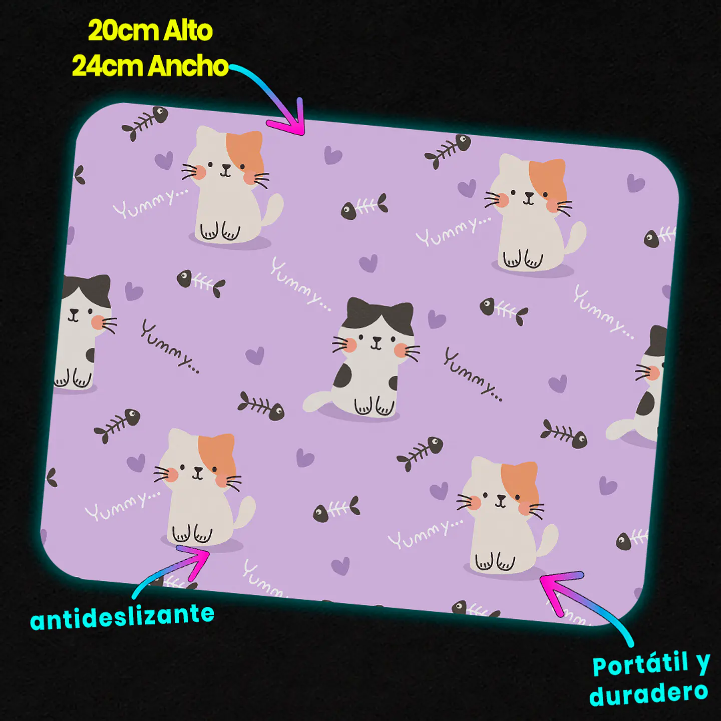 Mousepad 20x24 cm - Diseño Gatitos Yummy 3