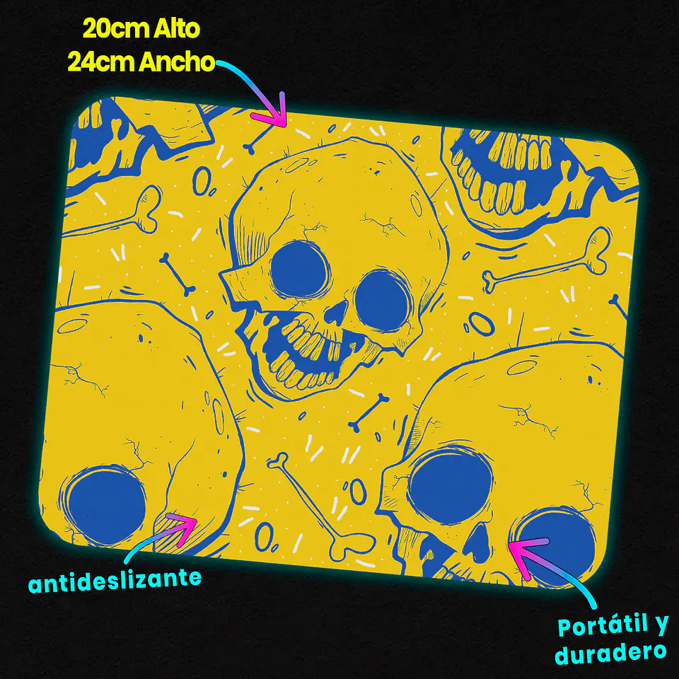 Mousepad 20x24 cm - Diseño Skull Pop Amarillo Azul 3