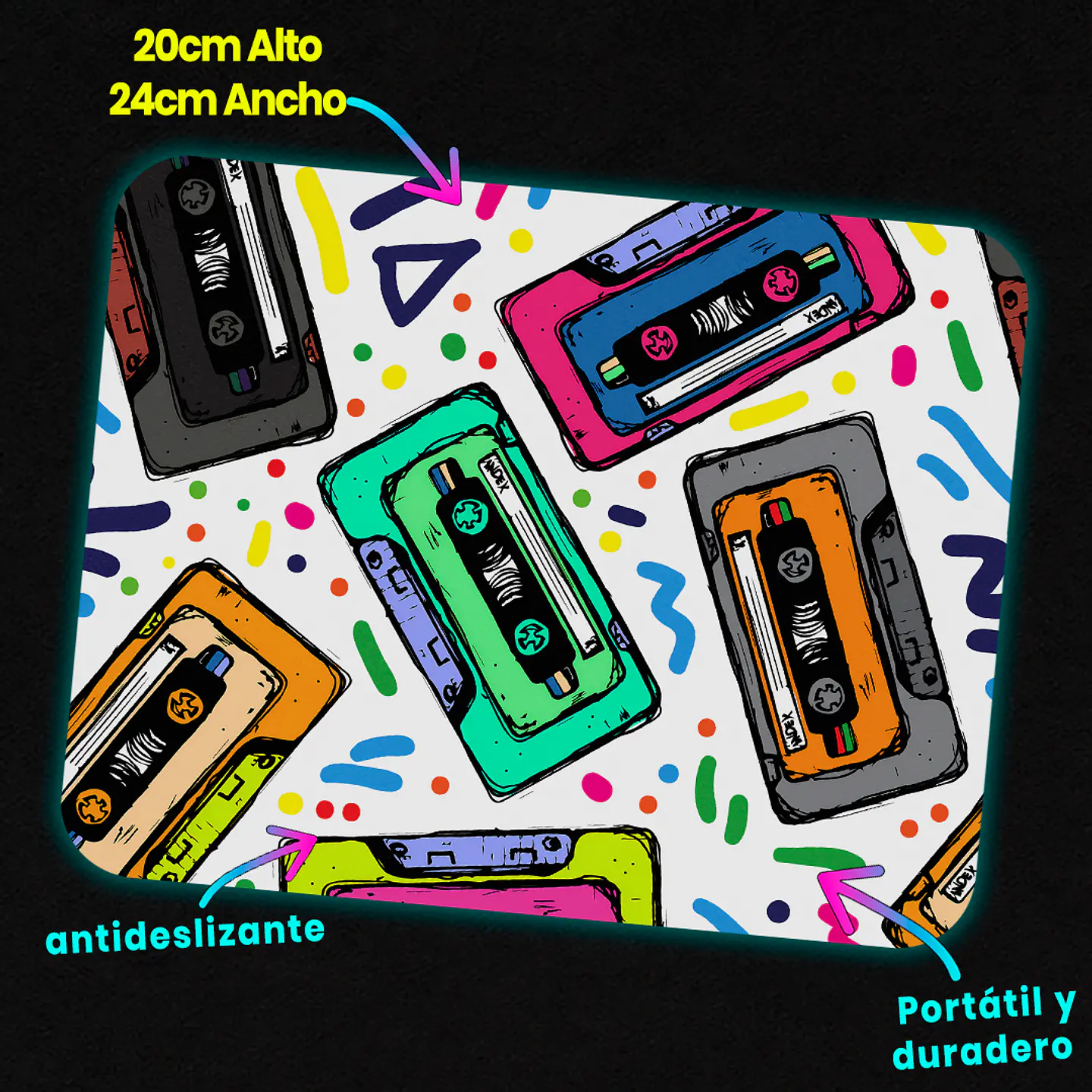Mousepad 20x24 cm - Diseño Cassettes Retro Pop 3