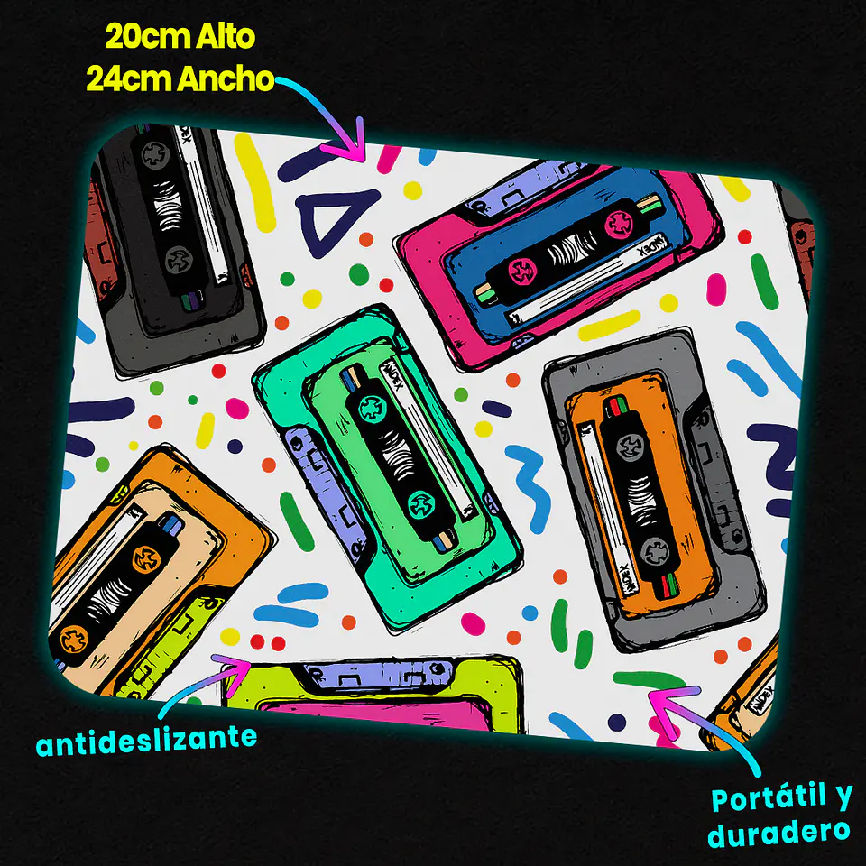 Mousepad 20x24 cm - Diseño Cassettes Retro Pop 3