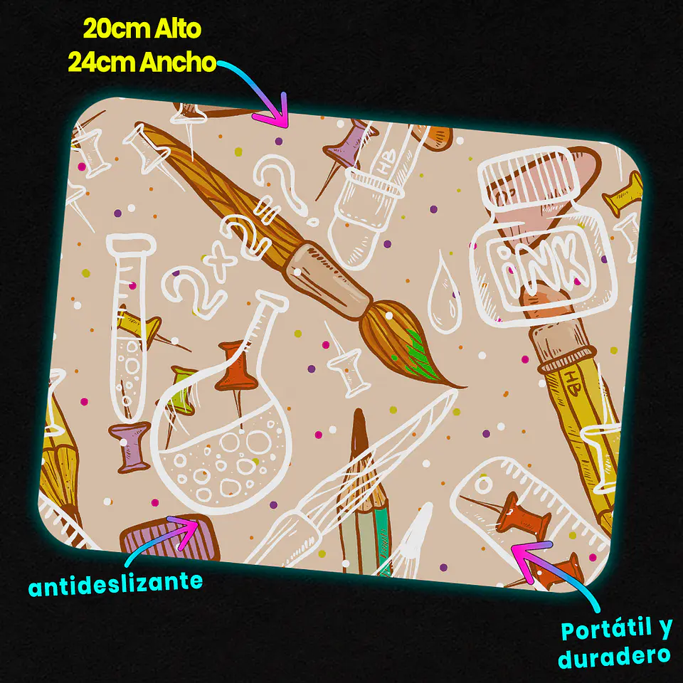 Mousepad 20x24 cm - Diseño Art Supplies Cute 3