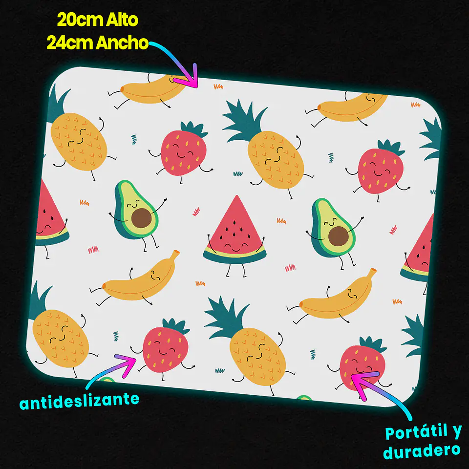 Mousepad 20x24 cm - Diseño Frutitas Felices 3