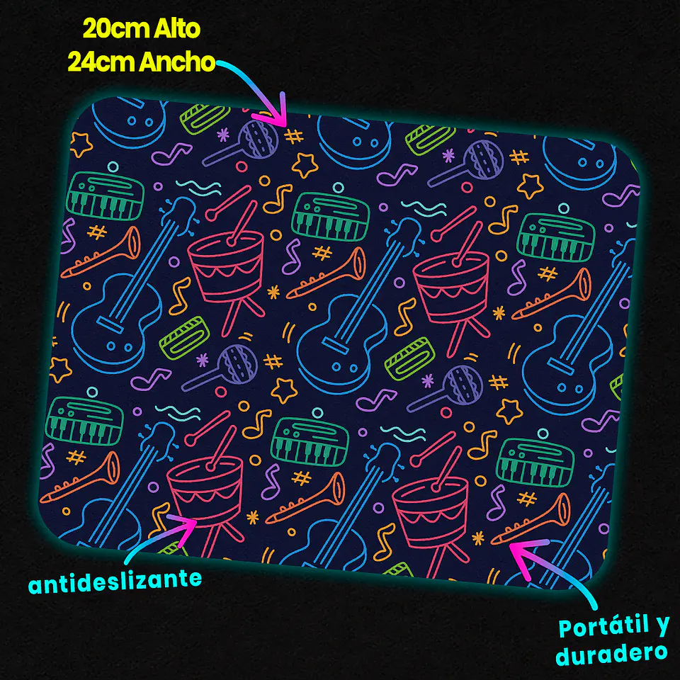 Mousepad 20x24 cm - Diseño Música Neón 3