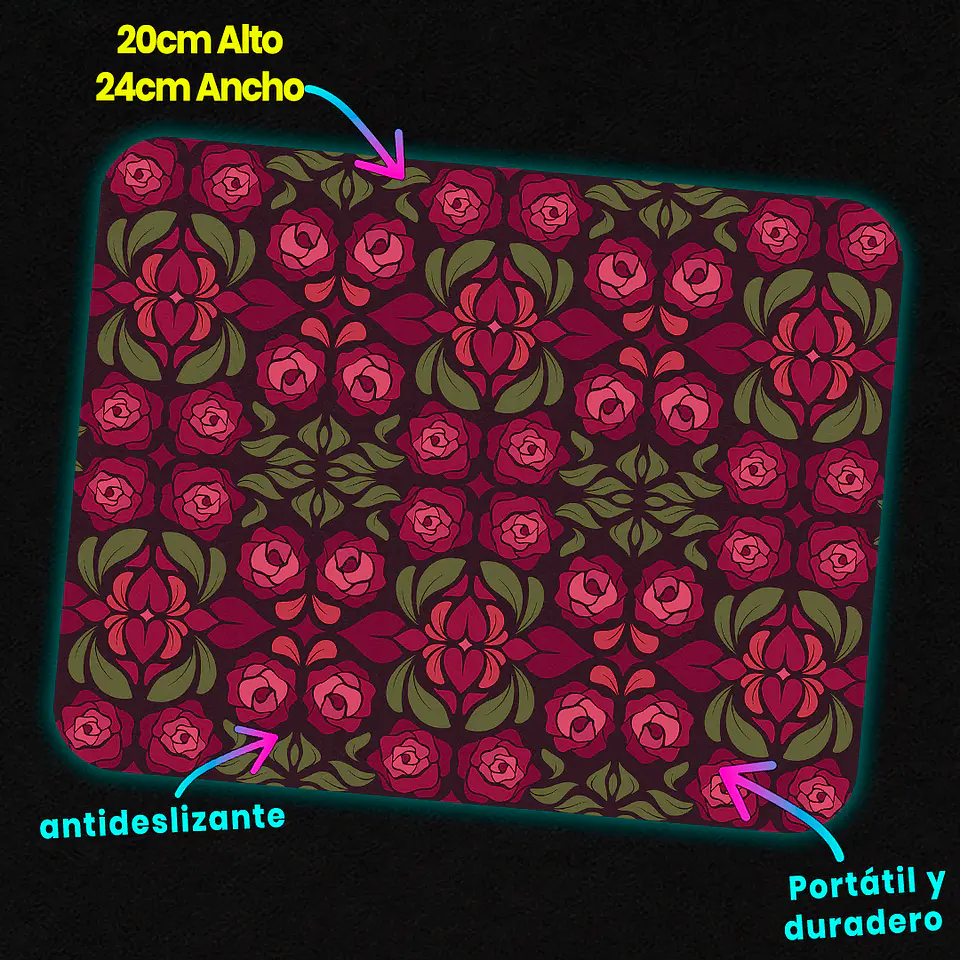 Mousepad 20x24 cm - Diseño Rosas Vintage Oscuras 3