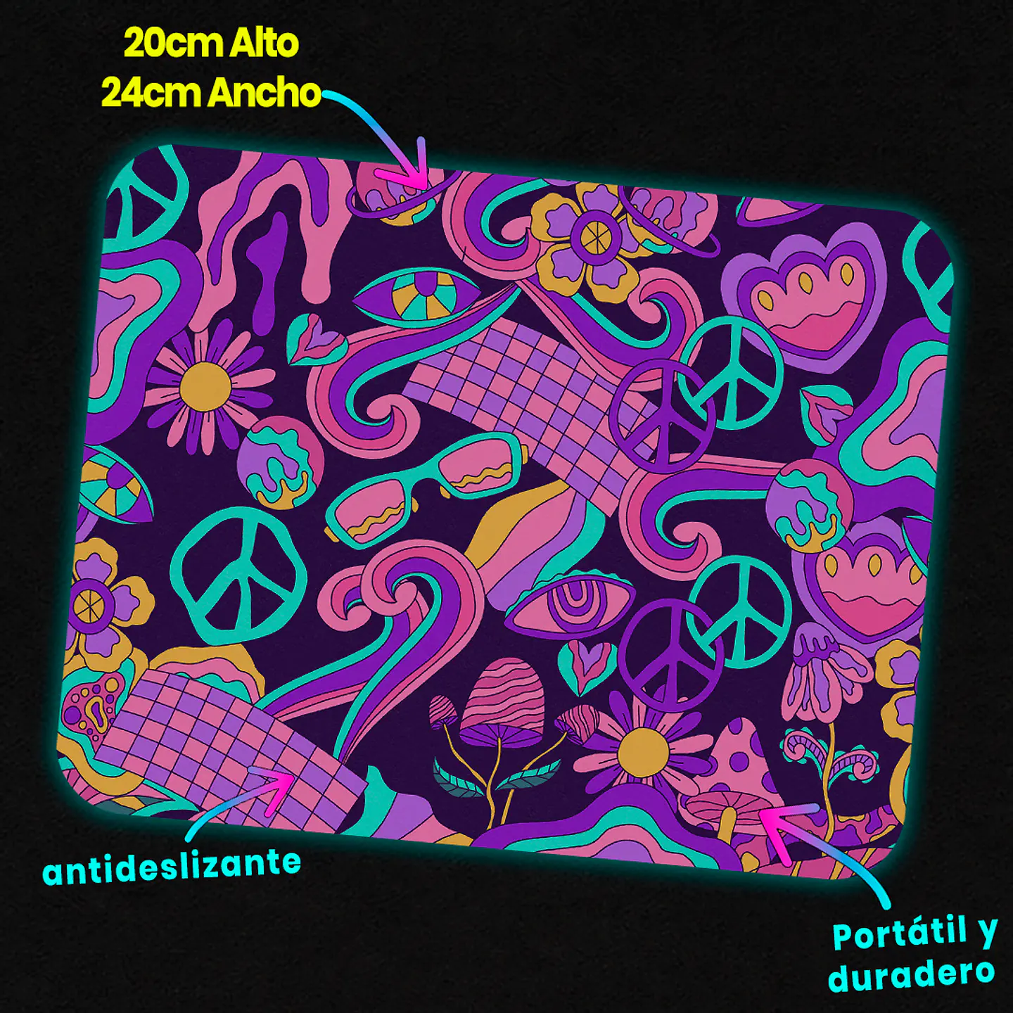 Mousepad 20x24 cm - Diseño Psicodélico Peace 3