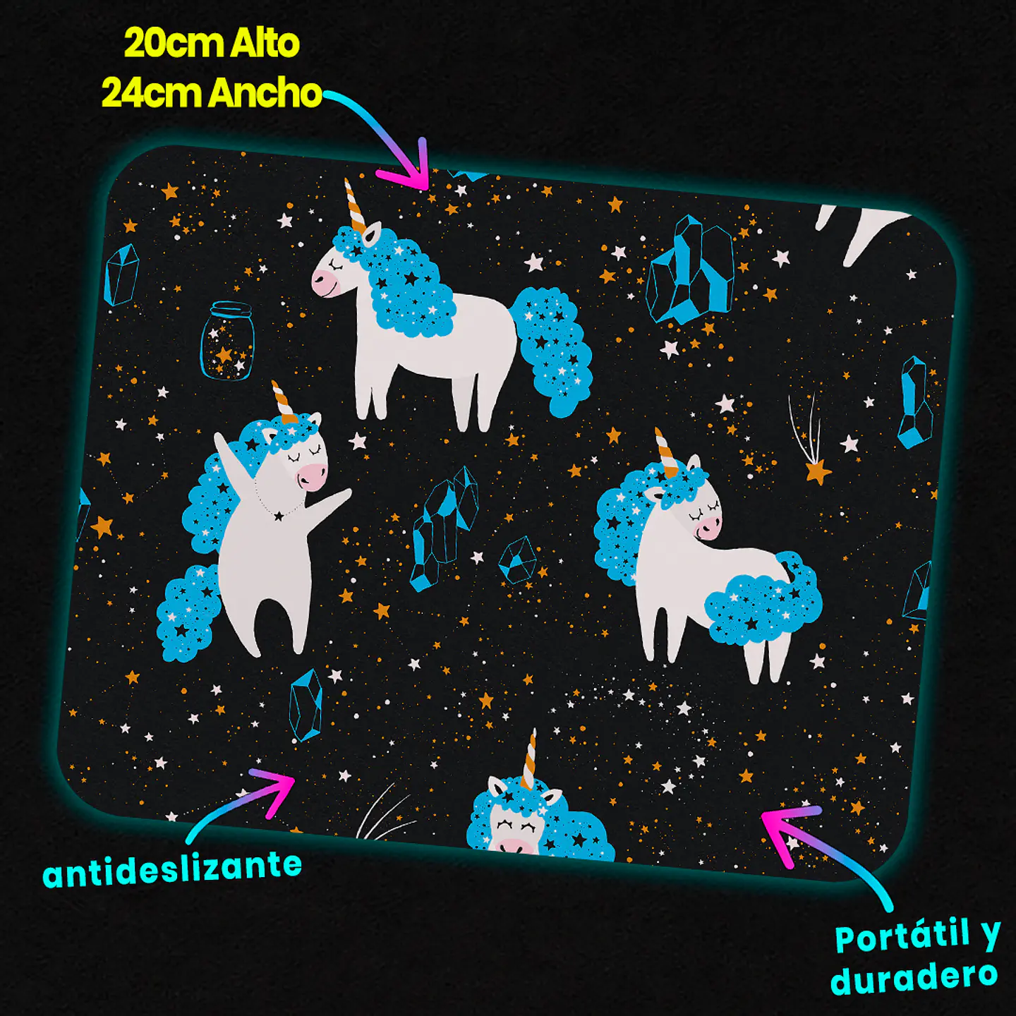 Mousepad 20x24 cm - Diseño Unicornios Cósmicos 3