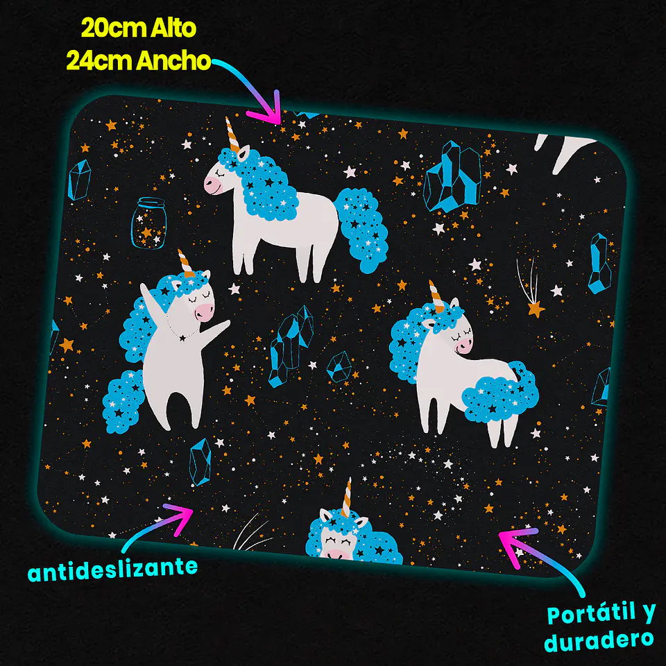 Mousepad 20x24 cm - Diseño Unicornios Cósmicos 3