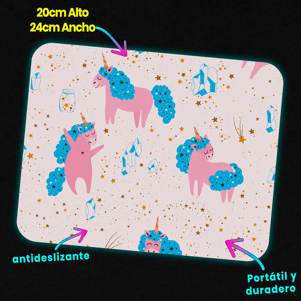 Mousepad 20x24 cm - Diseño Unicornios Cósmicos Rosa 3