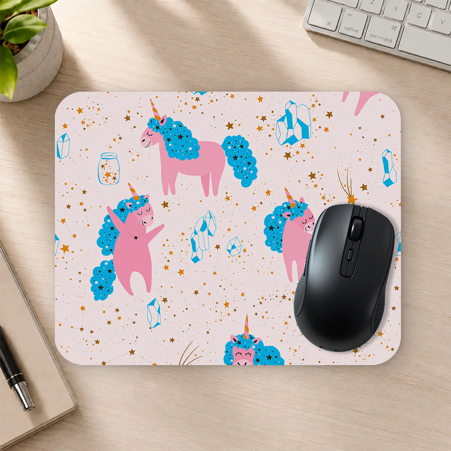 Mousepad 20x24 cm - Diseño Unicornios Cósmicos Rosa 2