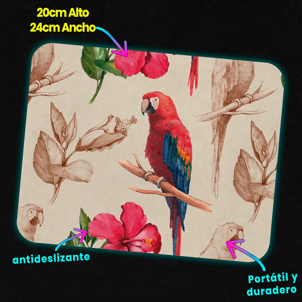 Mousepad 20x24 cm - Diseño Guacamayo Tropical Vintage 3
