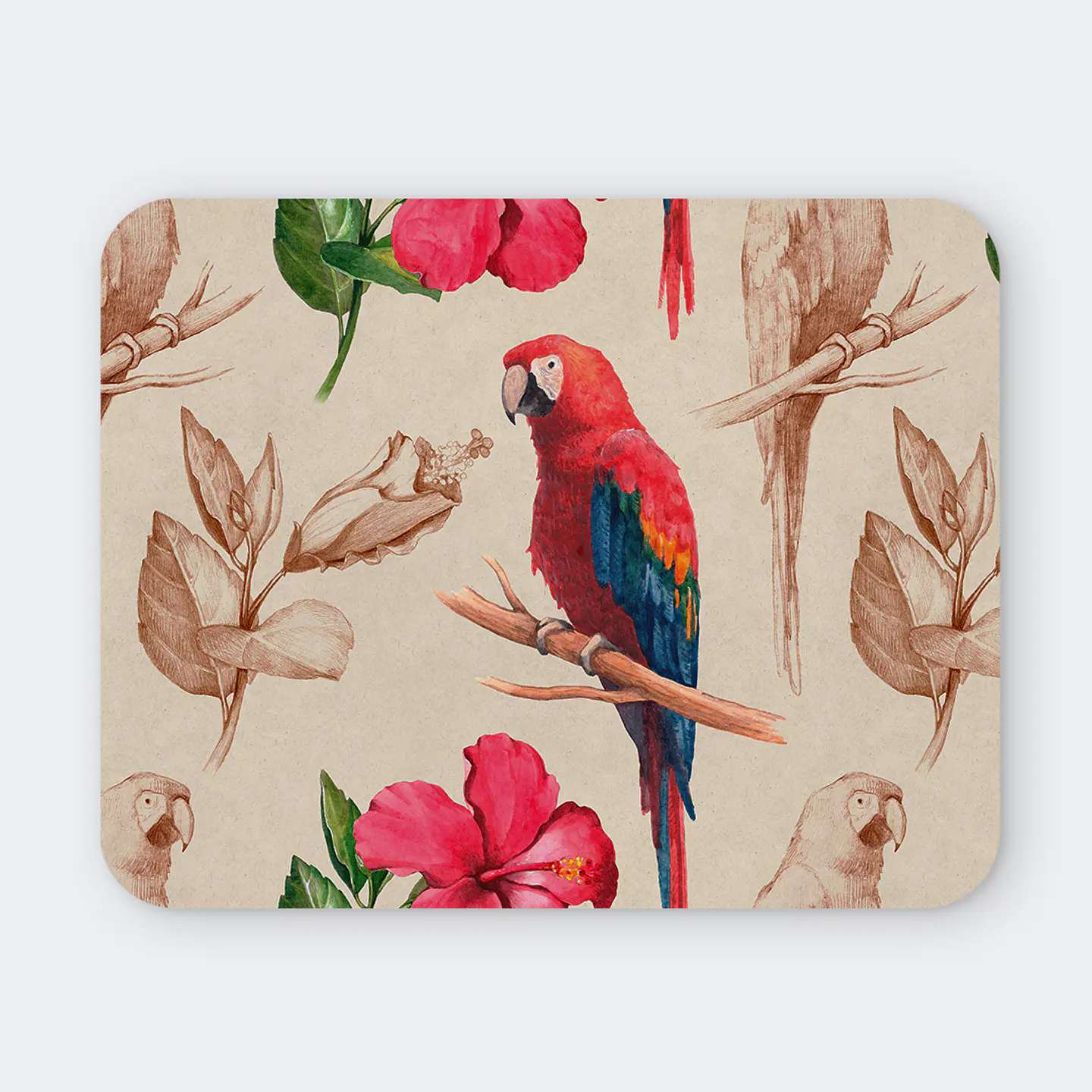 Mousepad 20x24 cm - Diseño Guacamayo Tropical Vintage 1