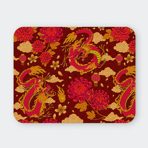 Mousepad 20x24 cm - Diseño Dragón Oriental Rojo