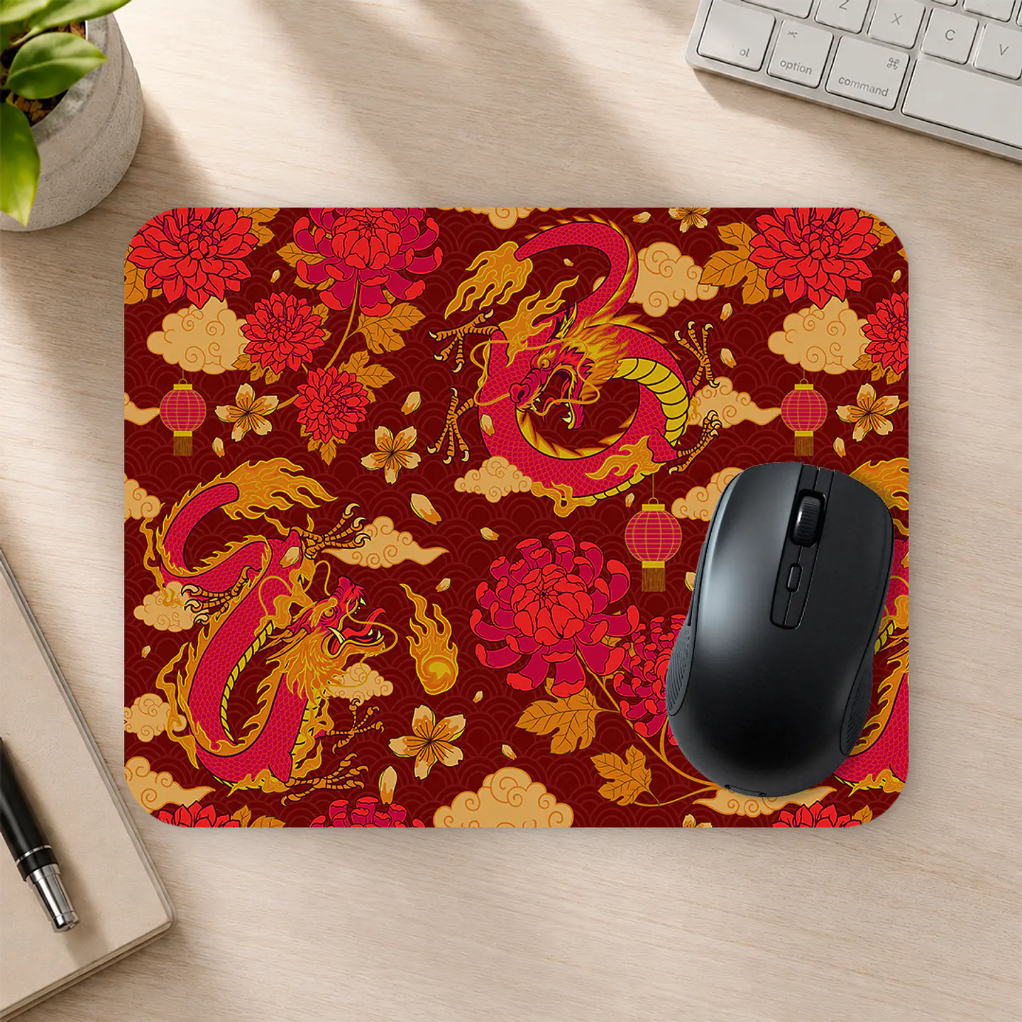 Mousepad 20x24 cm - Diseño Dragón Oriental Rojo 2