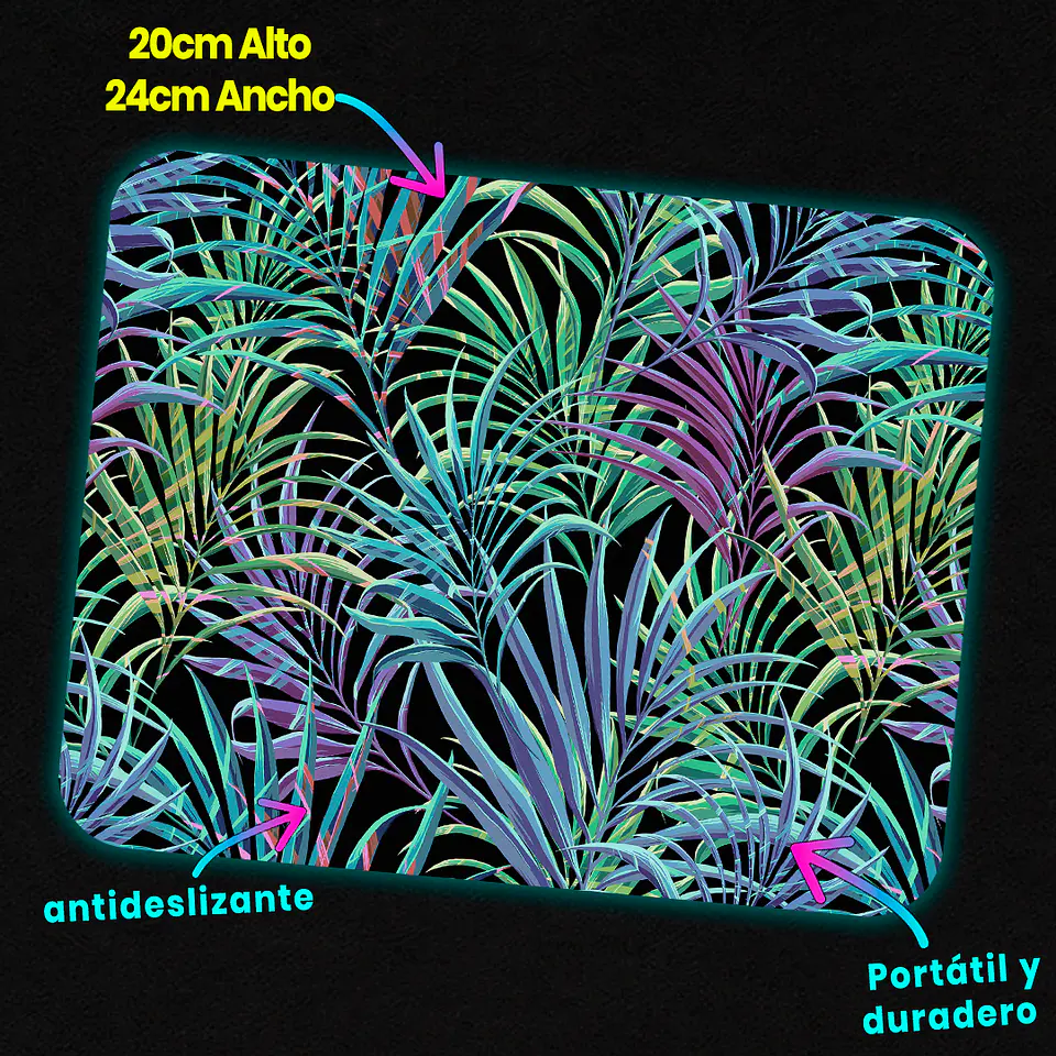 Mousepad 20x24 cm - Diseño Hojas Tropicales Neón 3