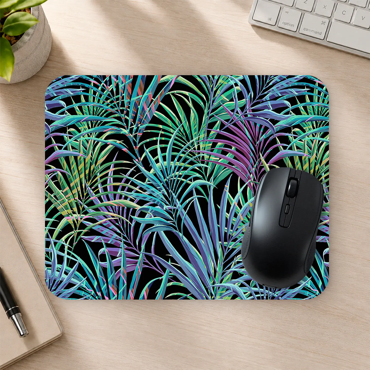 Mousepad 20x24 cm - Diseño Hojas Tropicales Neón 2