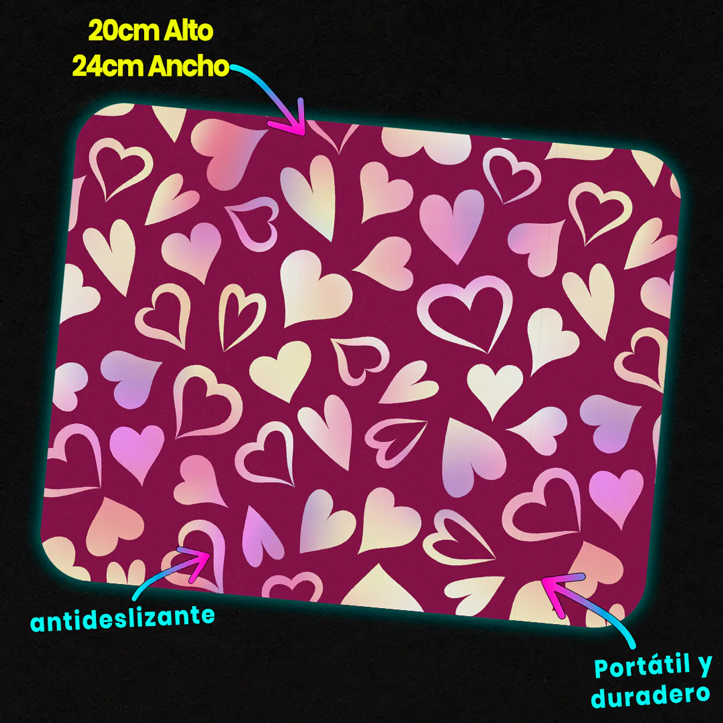 Mousepad 20x24 cm - Diseño Corazones Pink Love 3