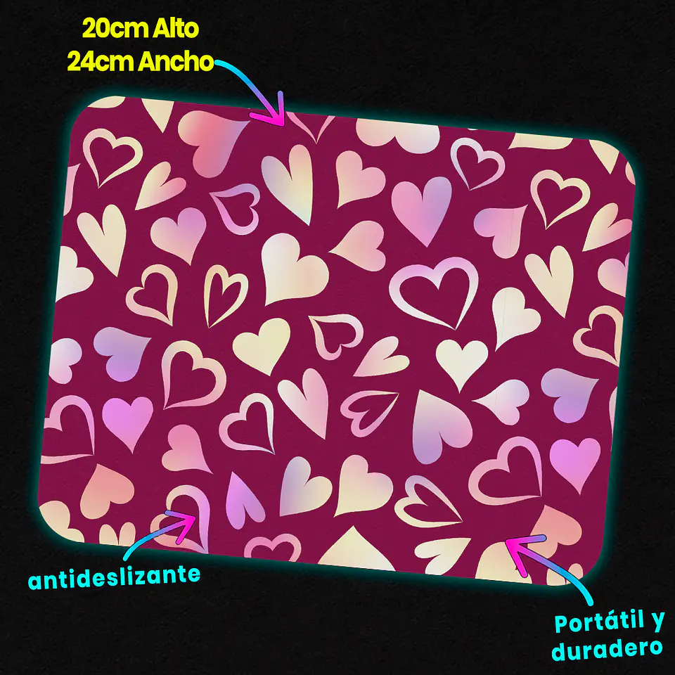 Mousepad 20x24 cm - Diseño Corazones Pink Love 3