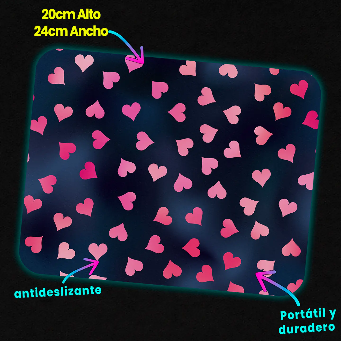 Mousepad 20x24 cm - Diseño Corazones Pink Dark 3