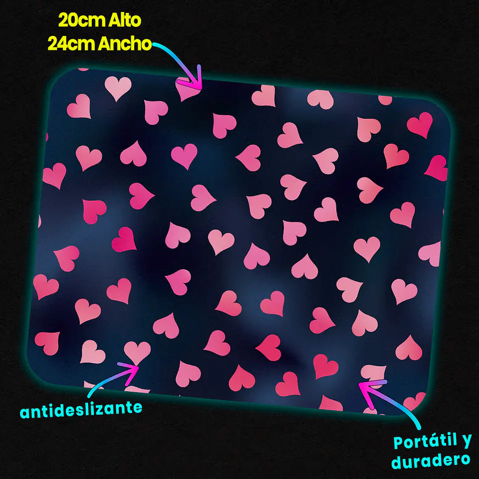 Mousepad 20x24 cm - Diseño Corazones Pink Dark 3