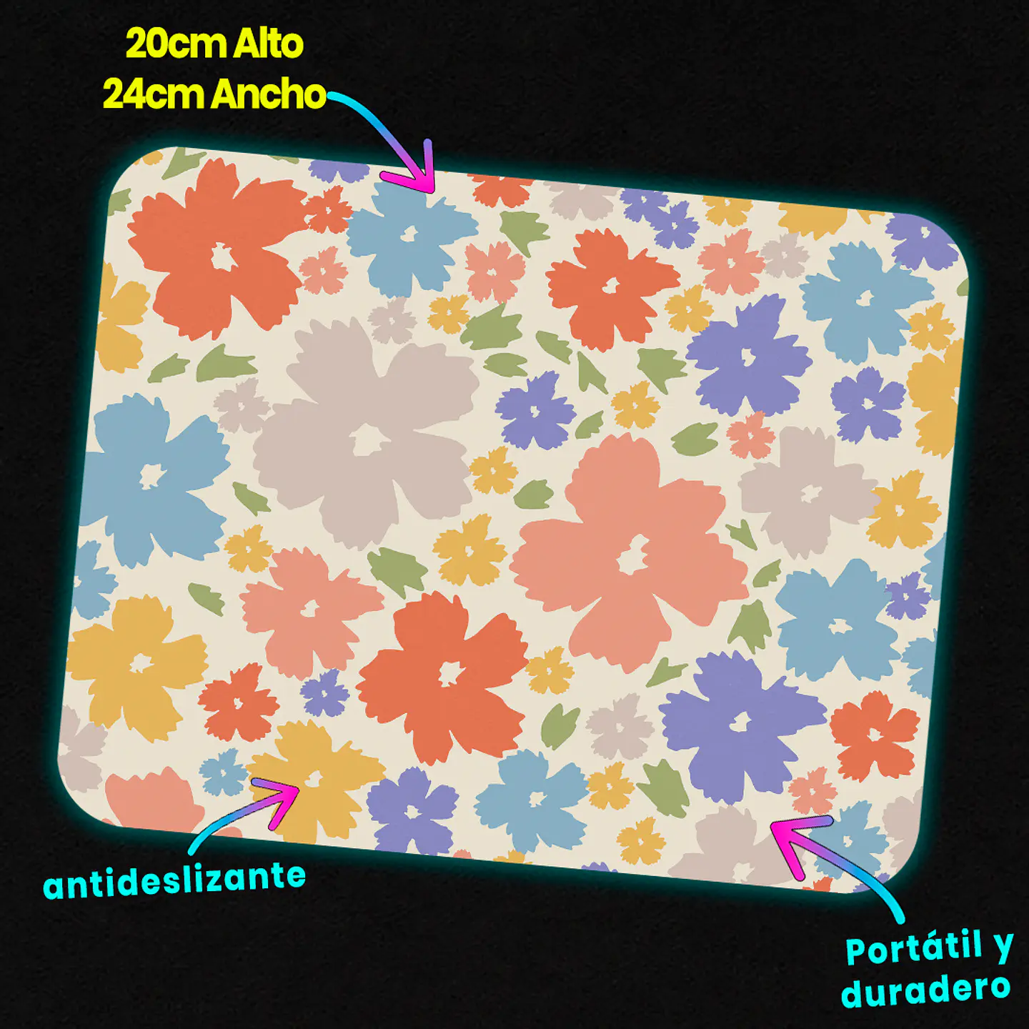 Mousepad 20x24 cm - Diseño Flores Pastel 3