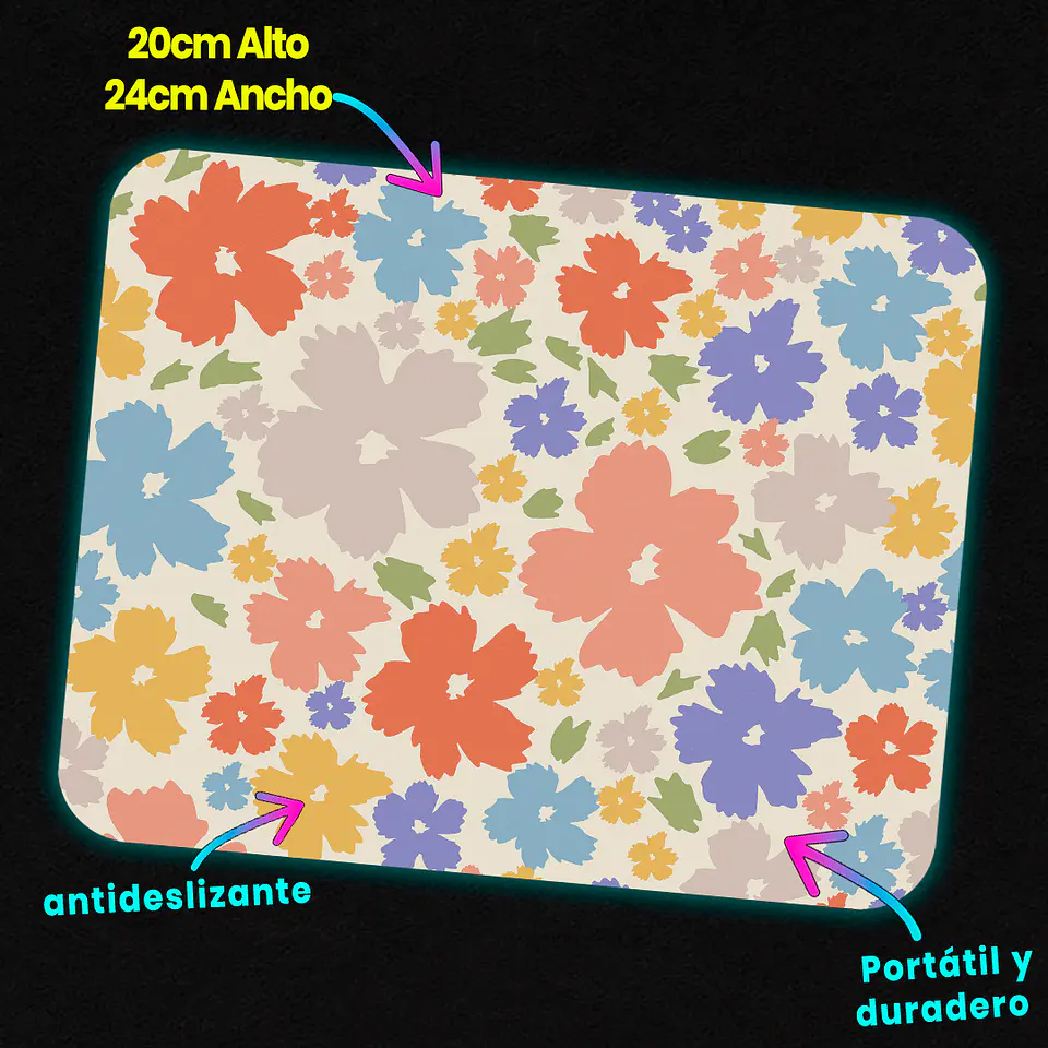 Mousepad 20x24 cm - Diseño Flores Pastel 3