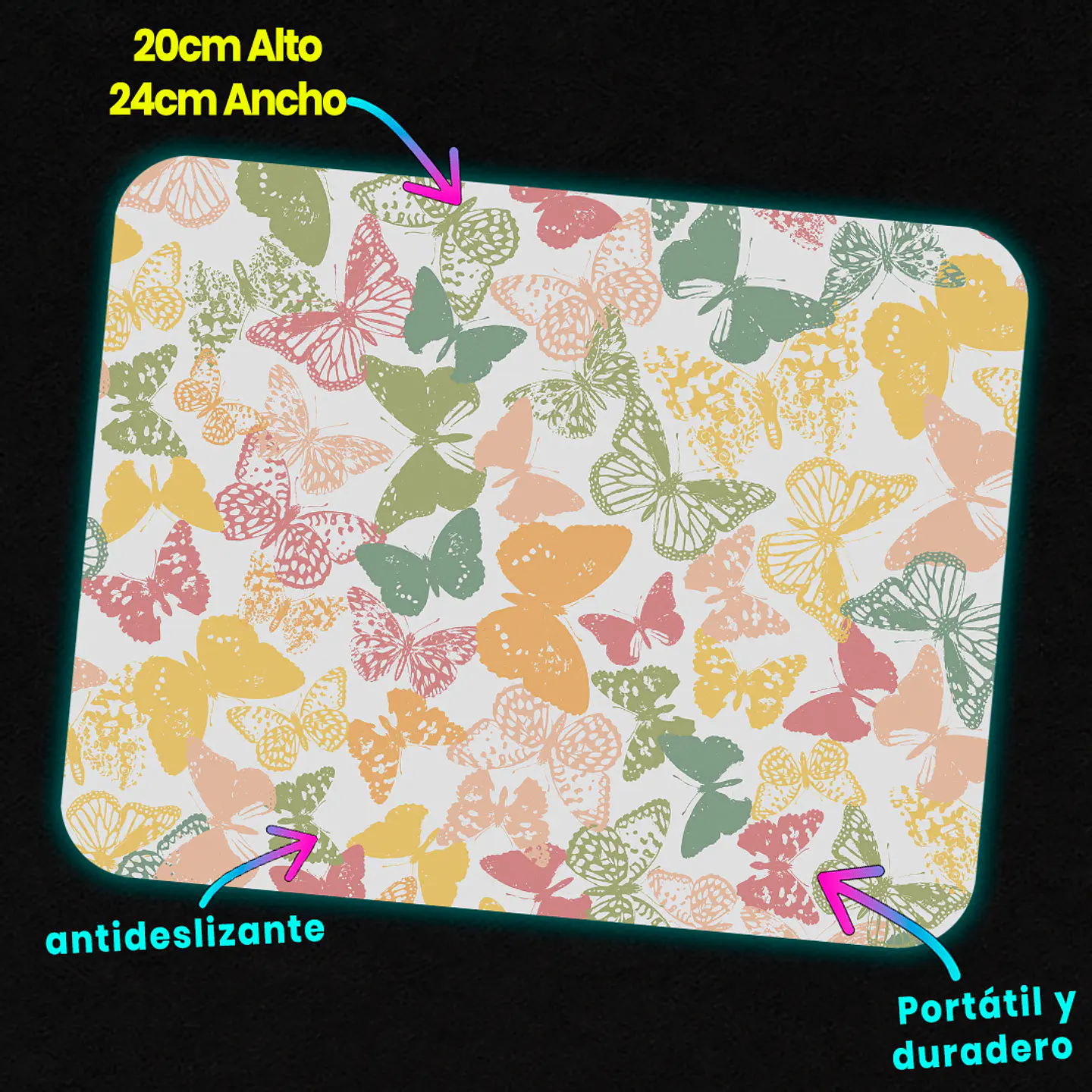 Mousepad 20x24 cm - Diseño Mariposas Pastel 3