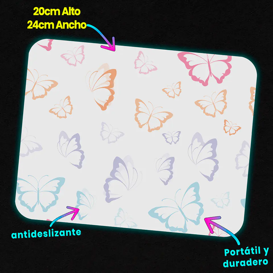 Mousepad 20x24 cm - Diseño Mariposas Soft Pastel 3