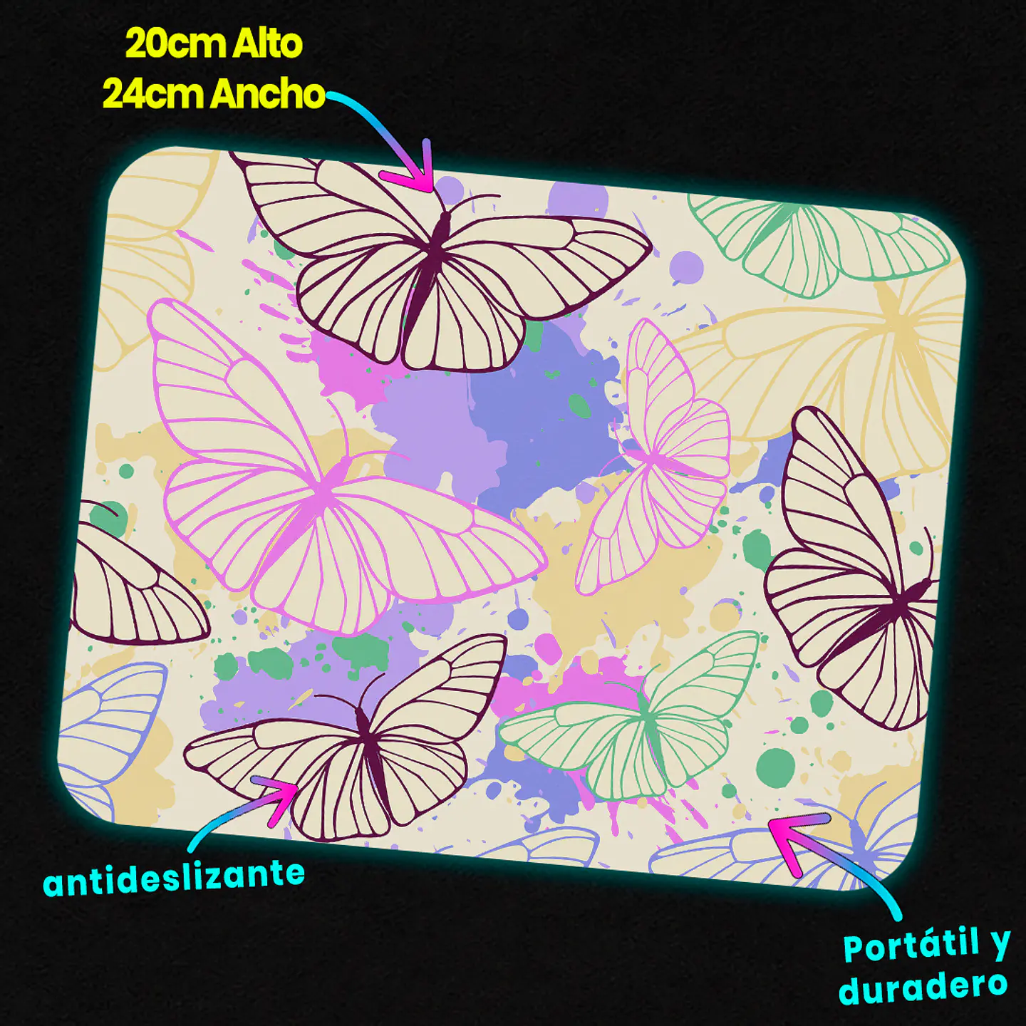 Mousepad 20x24 cm - Diseño Mariposas Acuarela Pastel 3