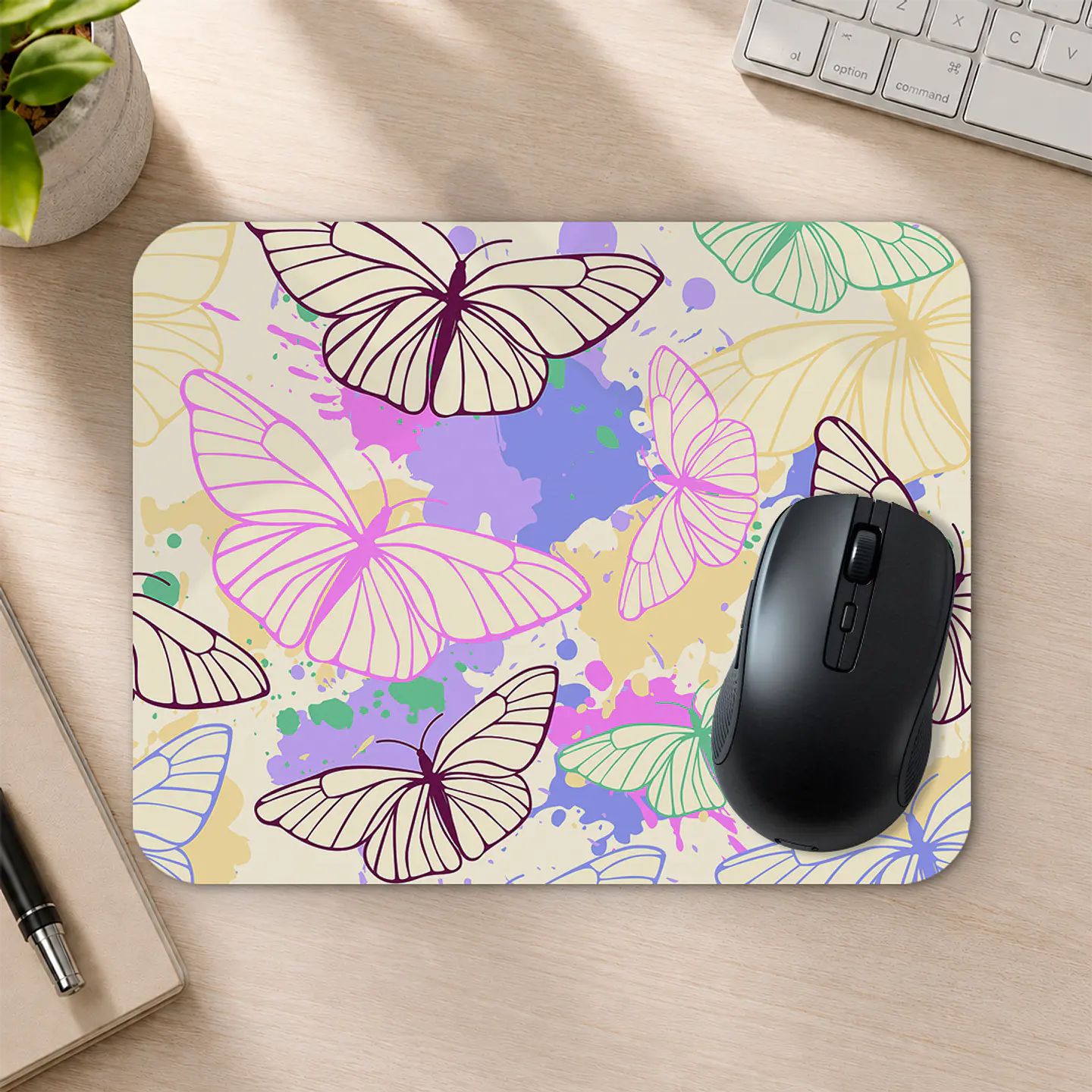 Mousepad 20x24 cm - Diseño Mariposas Acuarela Pastel 2
