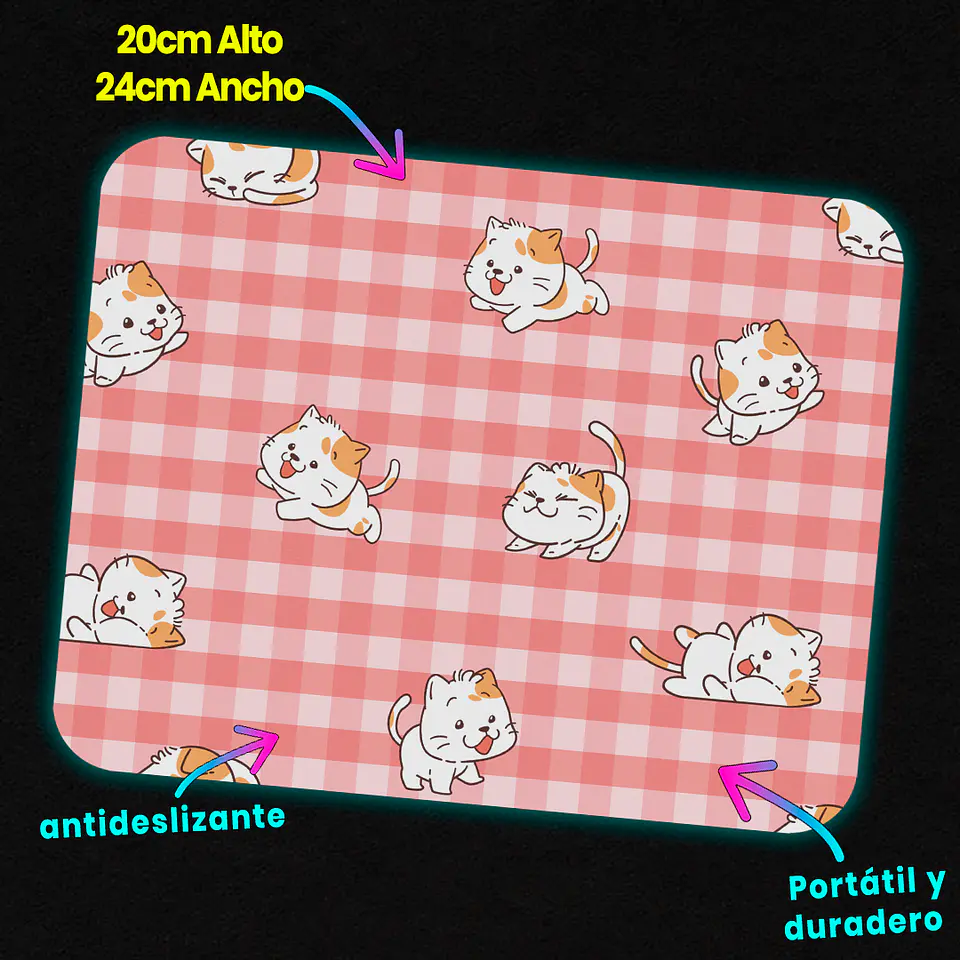 Mousepad 20x24 cm - Diseño Gatitos Picnic Rosa 3