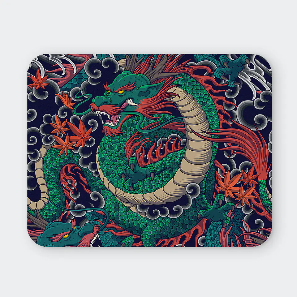 Mousepad 20x24 cm - Diseño Dragón Japonés Verde 1