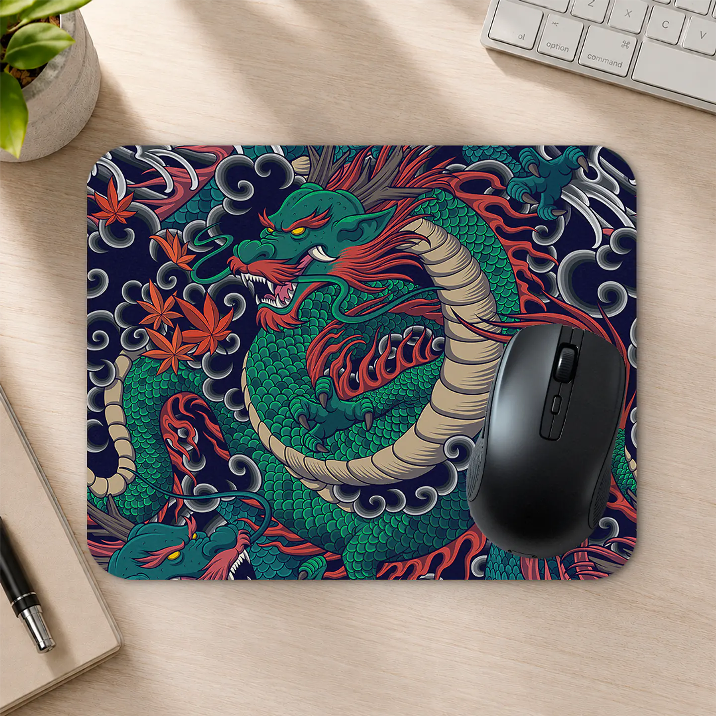 Mousepad 20x24 cm - Diseño Dragón Japonés Verde 2