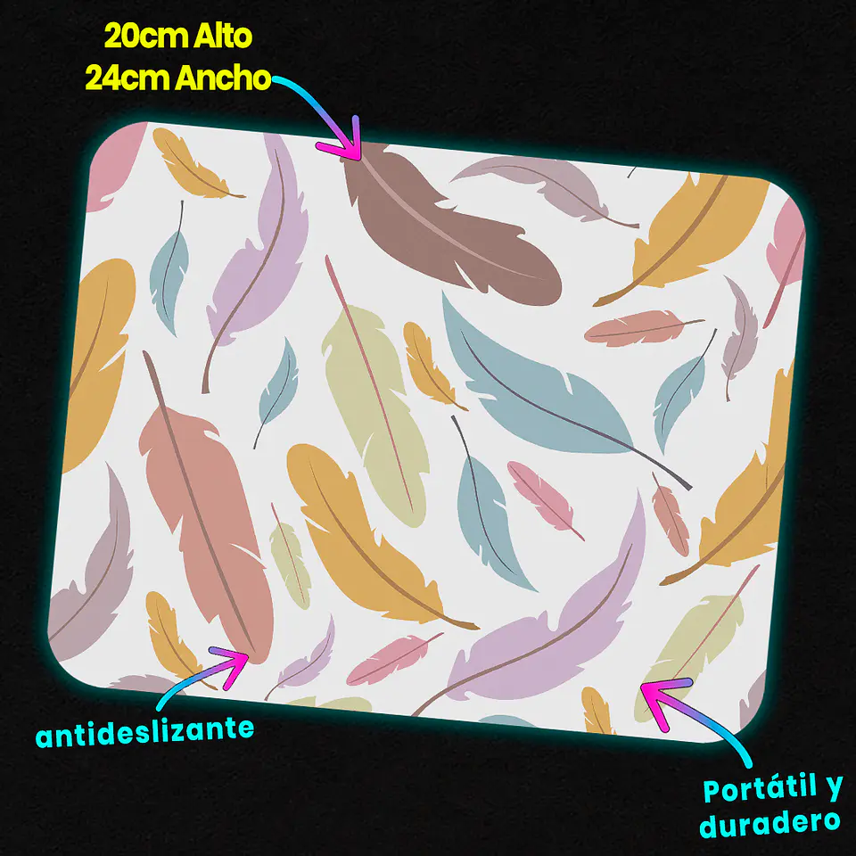 Mousepad 20x24 cm - Diseño Plumas Pastel 3