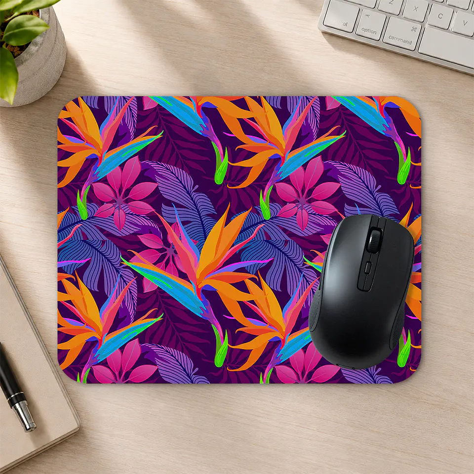Mousepad 20x24 cm - Diseño Flores Tropicales Neón 2