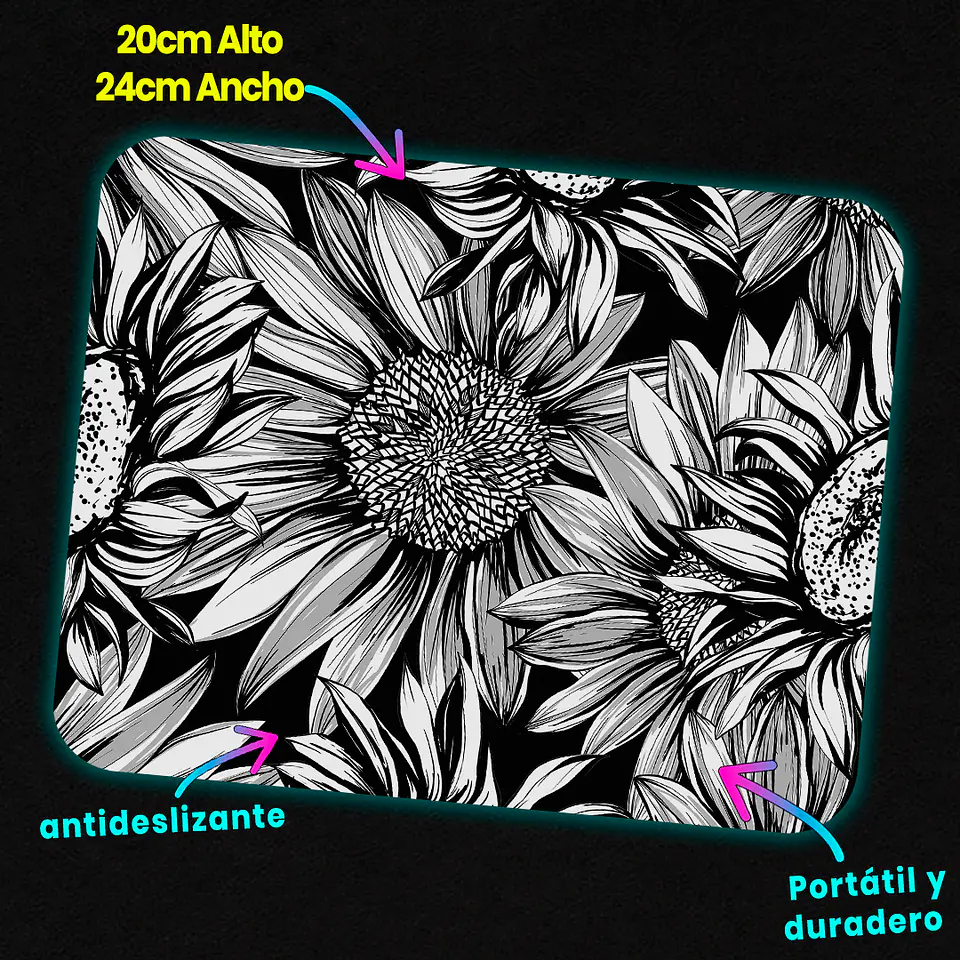 Mousepad 20x24 cm - Diseño Girasoles Monocromo 3