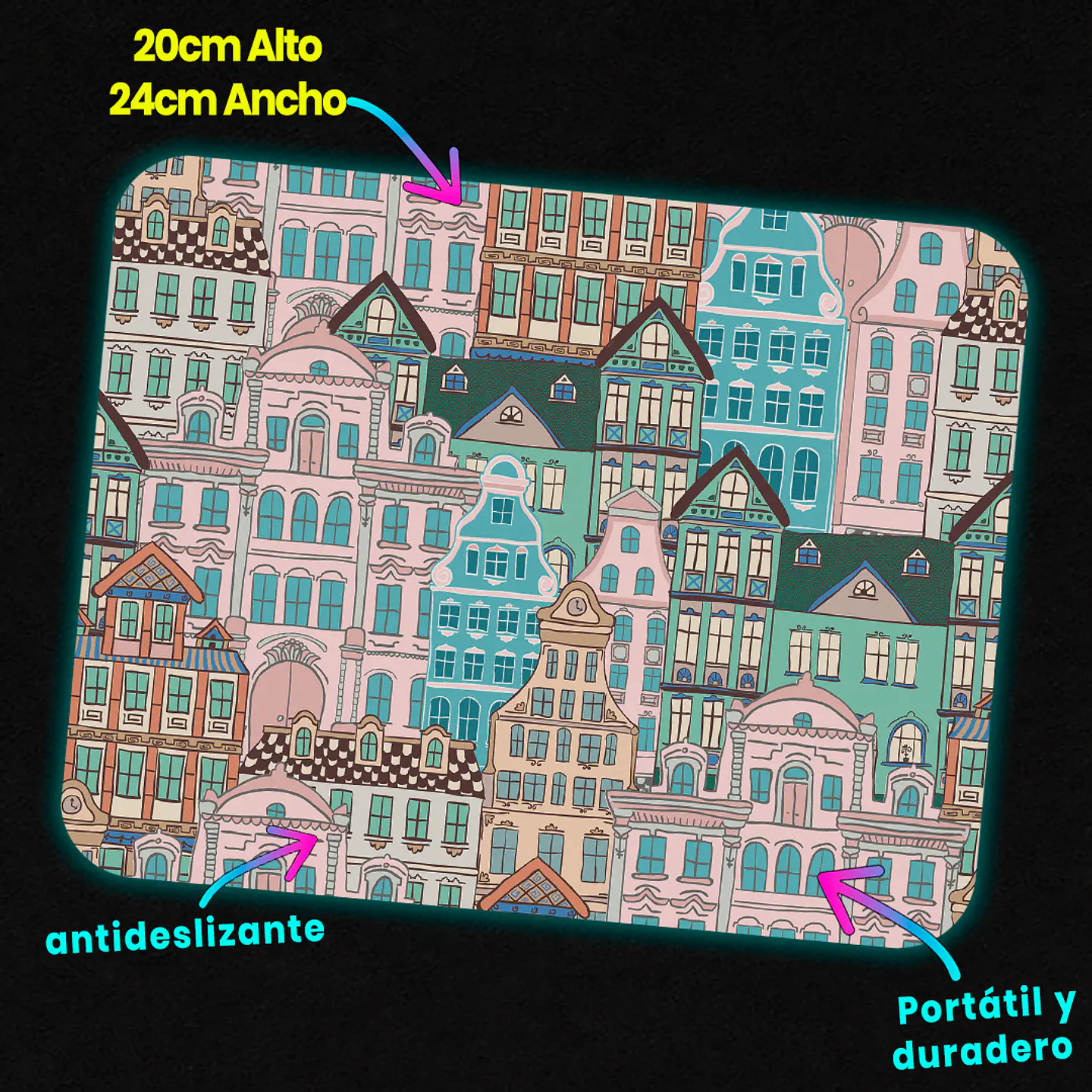 Mousepad 20x24 cm - Diseño Ciudad Pastel 3