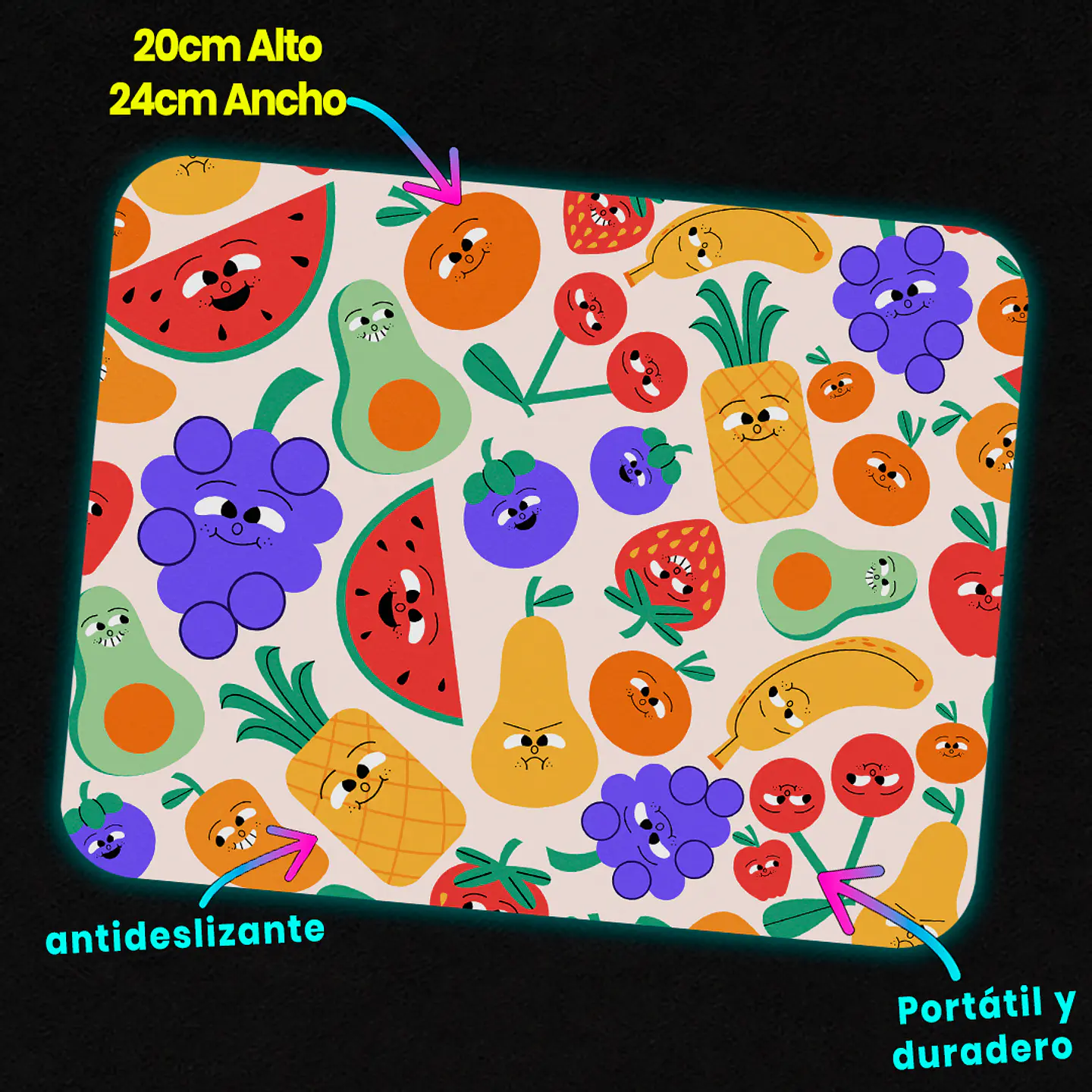 Mousepad 20x24 cm - Diseño Frutas Divertidas 3