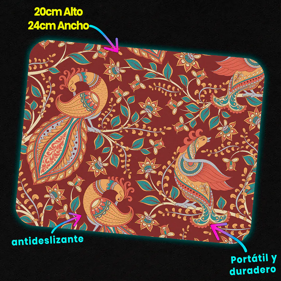 Mousepad 20x24 cm - Diseño Aves Ornamentales Vintage 3
