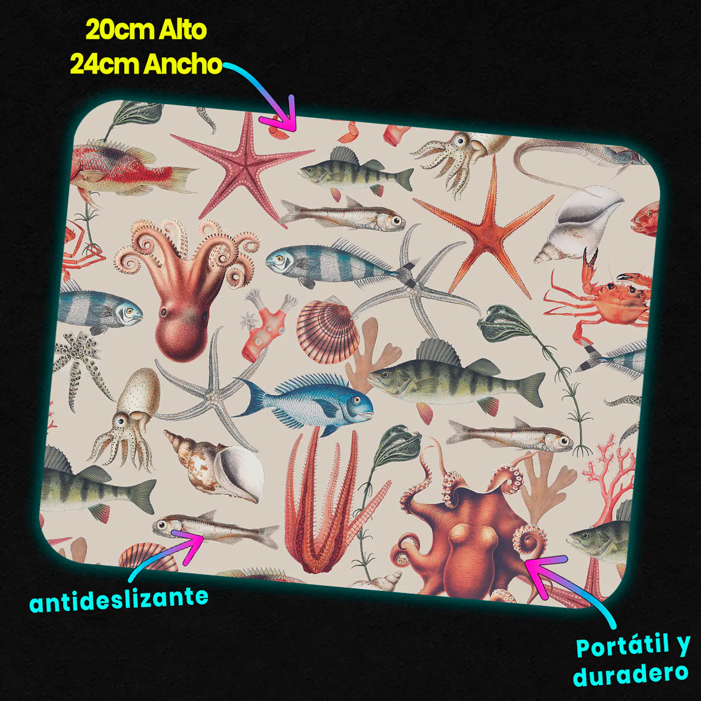 Mousepad 20x24 cm - Diseño Vida Marina Vintage 3