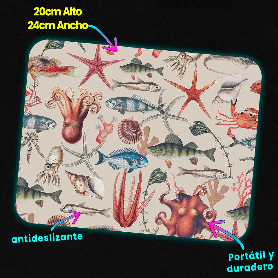 Mousepad 20x24 cm - Diseño Vida Marina Vintage 3