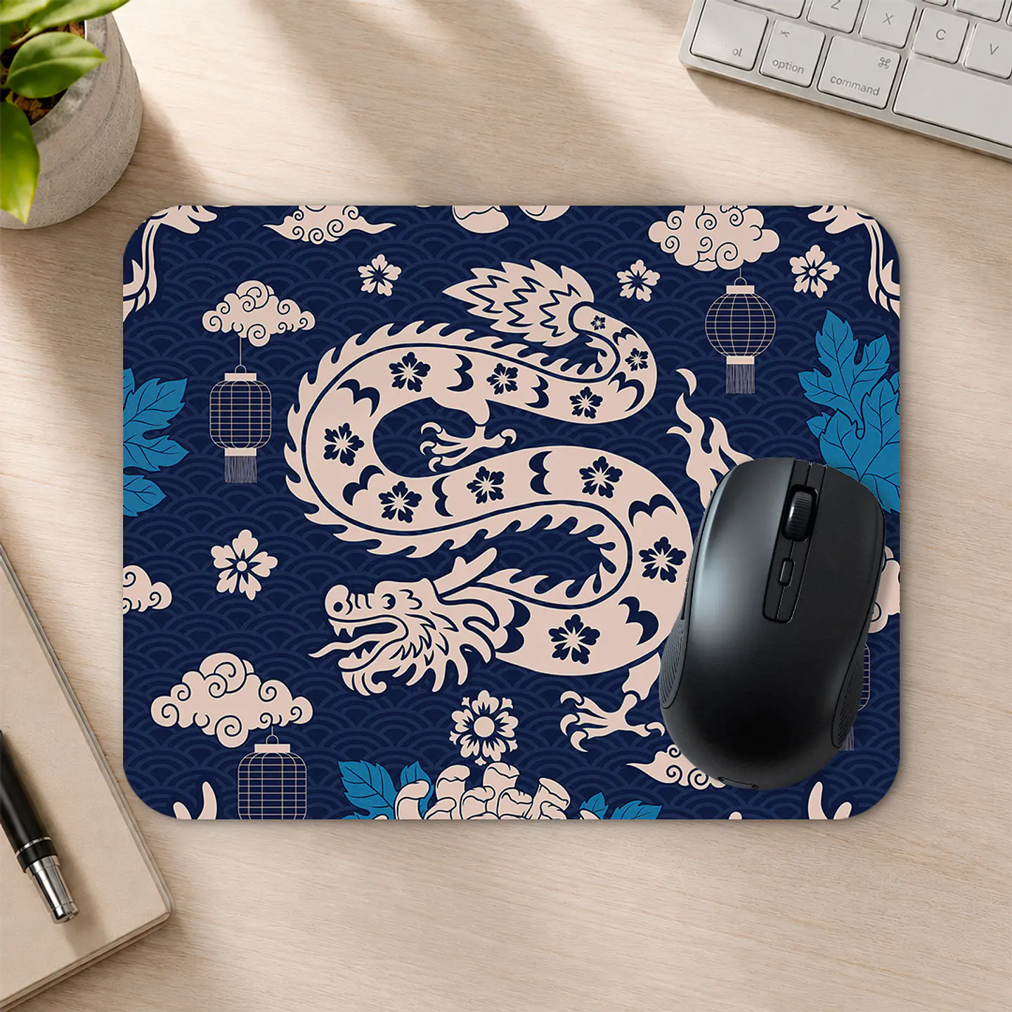 Mousepad 20x24 cm - Diseño Dragón Oriental Azul 2